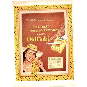 1952 Old Gold Cigarettes Vintage Print Ad Woman Polka Dotted Dot Hat Wall Art